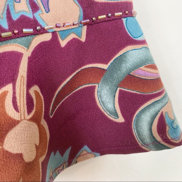 KEY LIME PIE Wine Floral Beads Linen Boho Kimono S - Picture 5 of 8